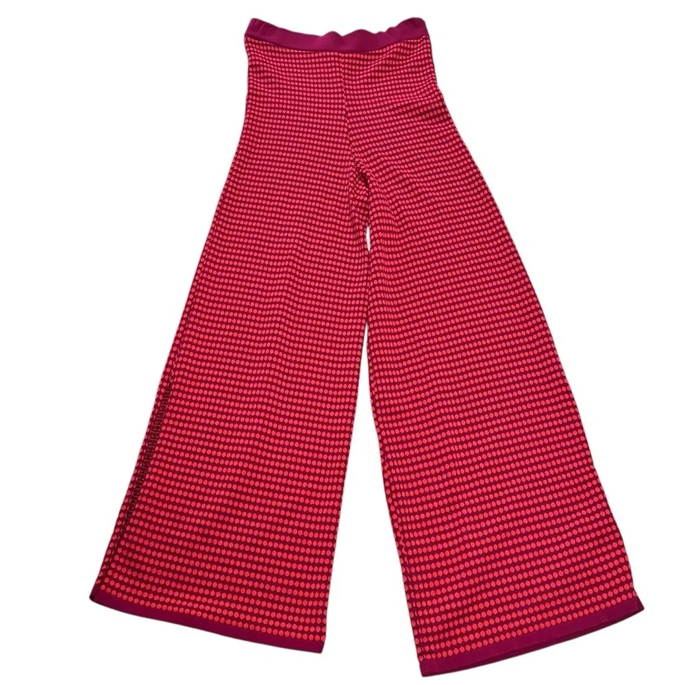 Zara Knit High Waist Two Tone Stretchy Flared Leg Size Small‎ Red Purple Retro - Picture 8 of 11